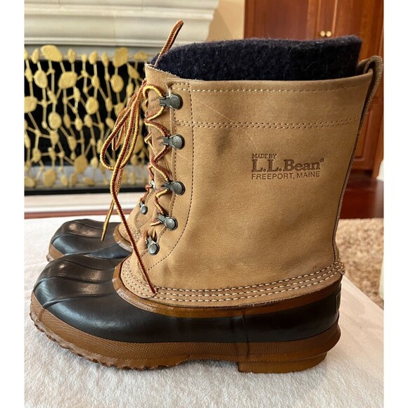 Vintage LL BEAN Boots Mens sz 7 TALL Liners MAINE HUNTING Duck Brown Tan Leather - Picture 1 of 8